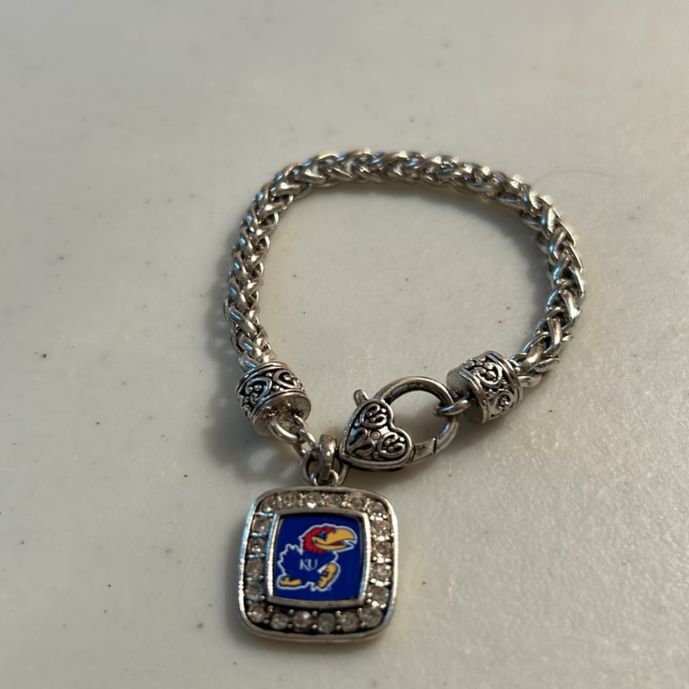 KU Kansas Jayhawks Braided Toggle Fashion Bracelet with Pendant USA Made - Picture 3 of 6